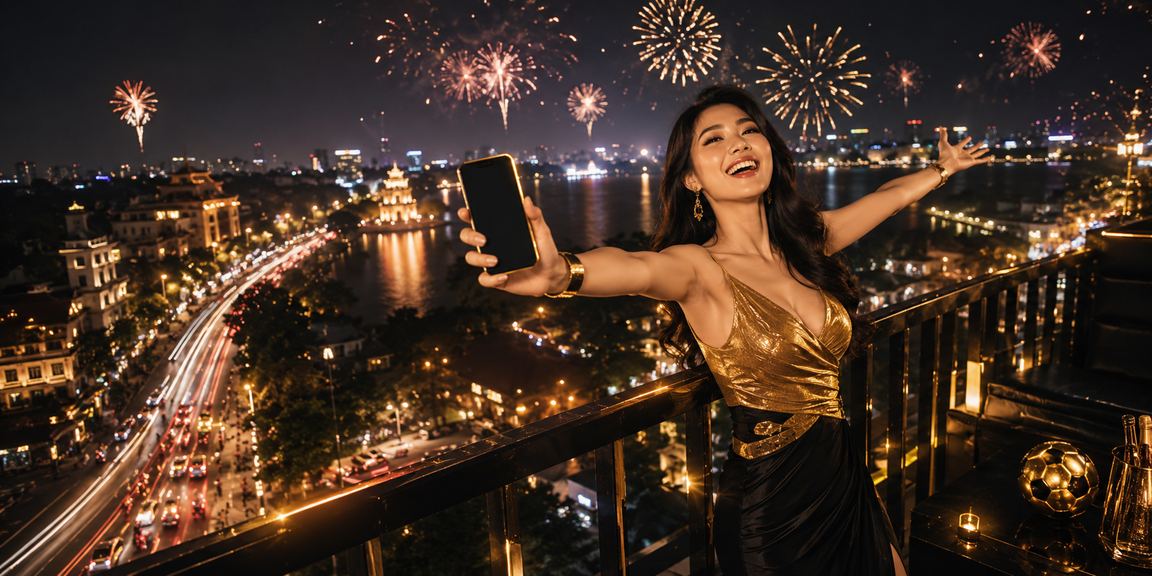 Người chơi tại Hà Nội sử dụng điện thoại chơi casino trực tuyến dưới ánh đèn neon đêm