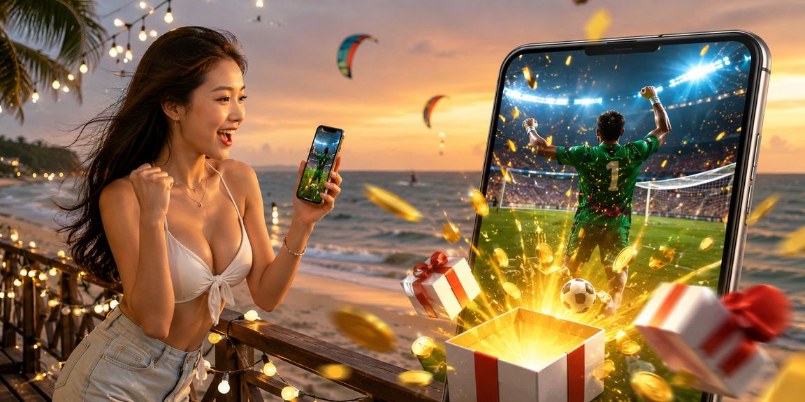 Người chơi trải nghiệm ứng dụng casino trên di động tại bãi biển Mũi Né